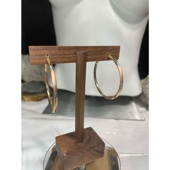 925 silver 10k gold fill giant tri-tone hoop earrings - Picture 1 of 9